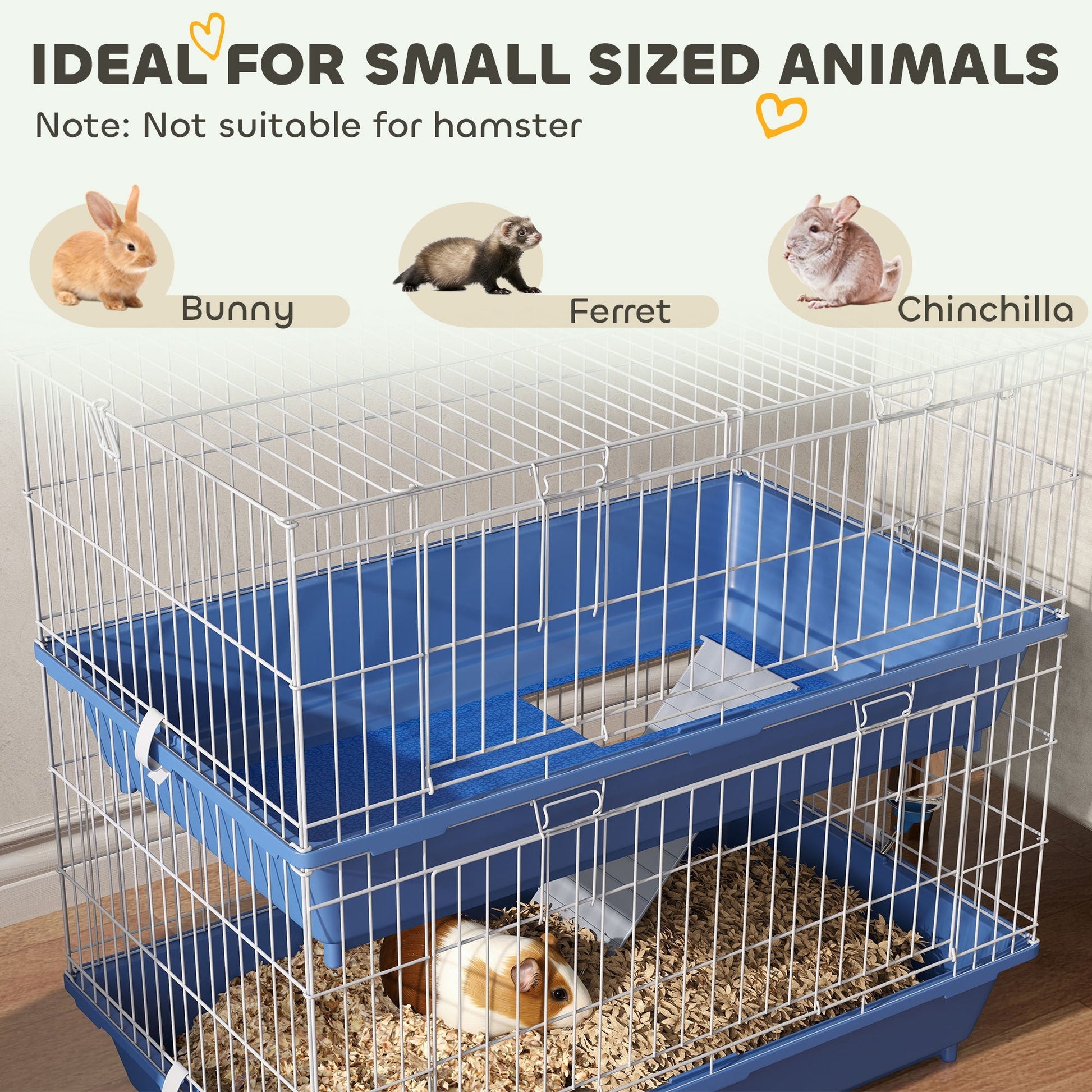 HKM-4181693 2-Tier Small Animal Cage with Ramp and 2 Access Doors for Rabbits, Chinchillas, and Guinea Pigs