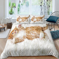 HKM-418195 Pet Cat Pattern Three-Piece Bedding Set - Quilt Cover Available in Multiple Sizes