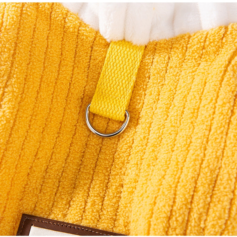 HKM-4182589 Cozy Yellow Ribbed Jumpsuit with Ruffled Cuffs for Small Dogs and Hairless Cats