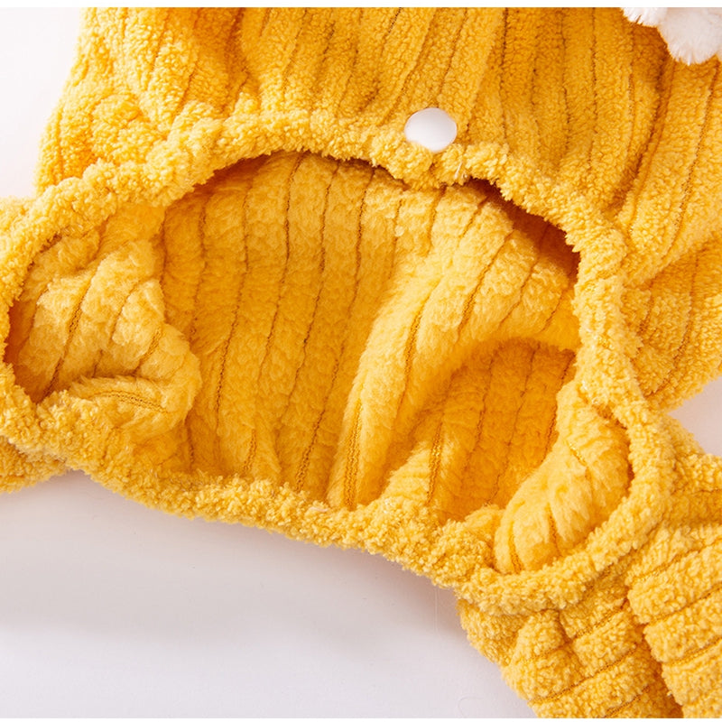 HKM-4182589 Cozy Yellow Ribbed Jumpsuit with Ruffled Cuffs for Small Dogs and Hairless Cats