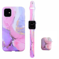 HKM-418259 Stylish Marble Phone Case with Floral Design for Apple Devices