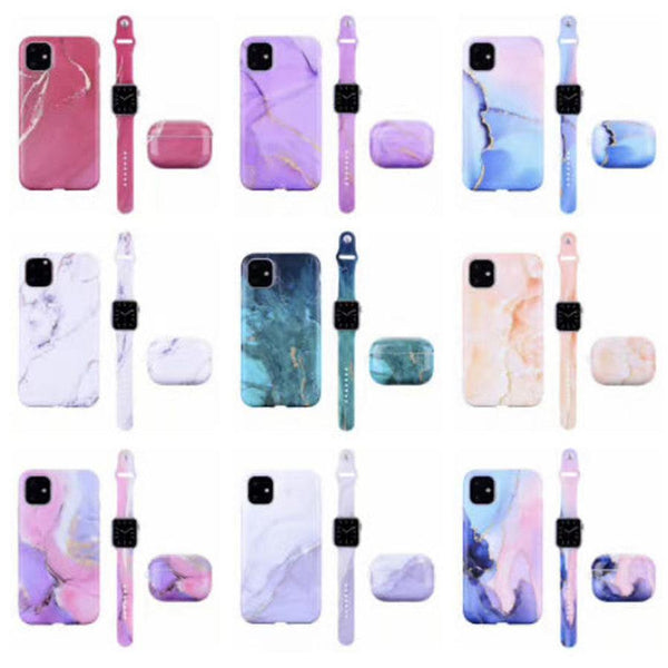 HKM-418259 Stylish Marble Phone Case with Floral Design for Apple Devices