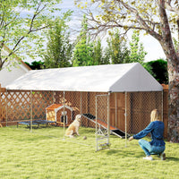 HKM-4187453 Spacious Outdoor Dog Kennel with Adjustable Bowl Rack and UV-Resistant Roof, 19.7' x 7.5' x 7.5'