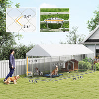 HKM-4187453 Spacious Outdoor Dog Kennel with Adjustable Bowl Rack and UV-Resistant Roof, 19.7' x 7.5' x 7.5'