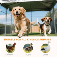 HKM-4187453 Spacious Outdoor Dog Kennel with Adjustable Bowl Rack and UV-Resistant Roof, 19.7' x 7.5' x 7.5'