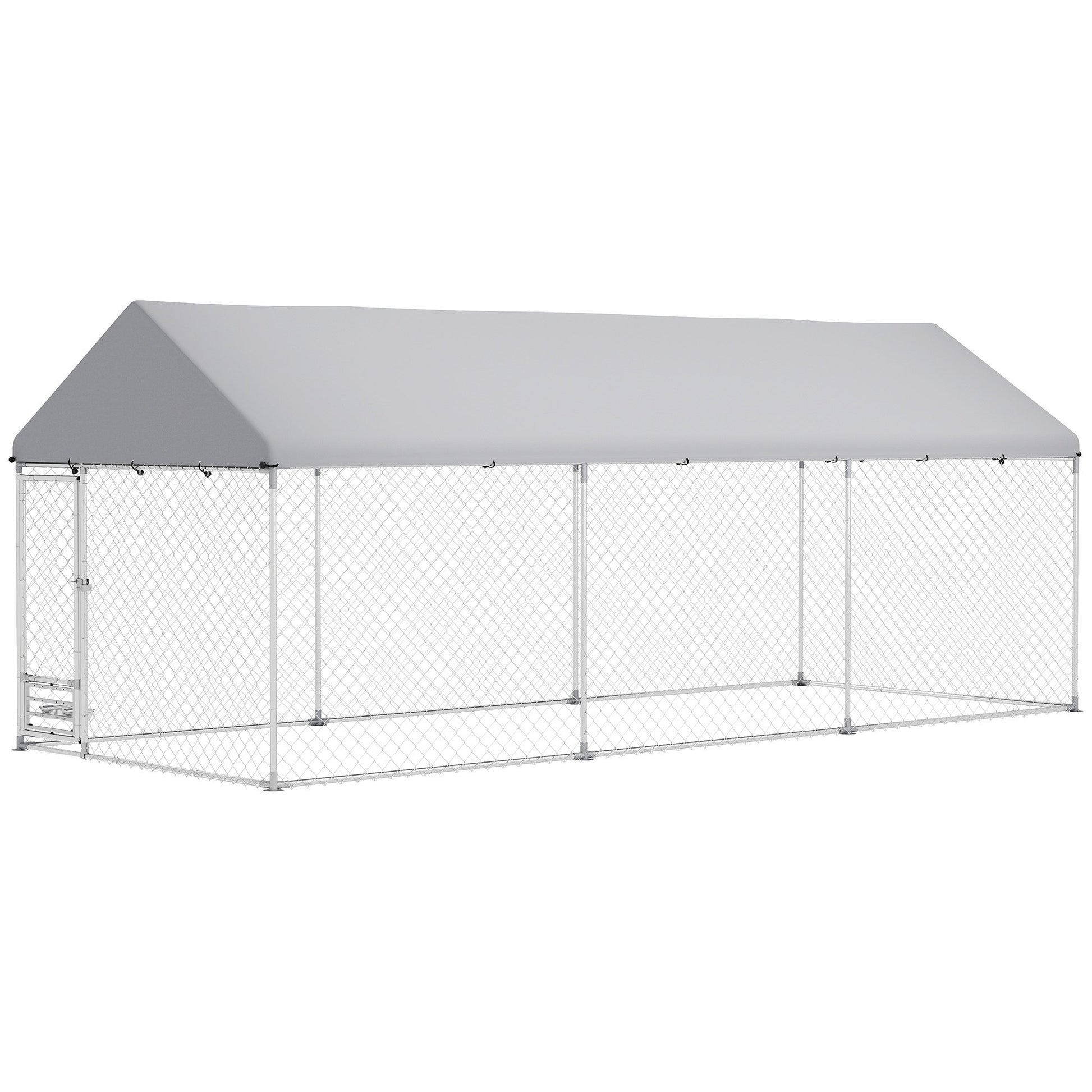 HKM-4187453 Spacious Outdoor Dog Kennel with Adjustable Bowl Rack and UV-Resistant Roof, 19.7' x 7.5' x 7.5'