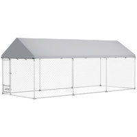 HKM-4187453 Spacious Outdoor Dog Kennel with Adjustable Bowl Rack and UV-Resistant Roof, 19.7' x 7.5' x 7.5'