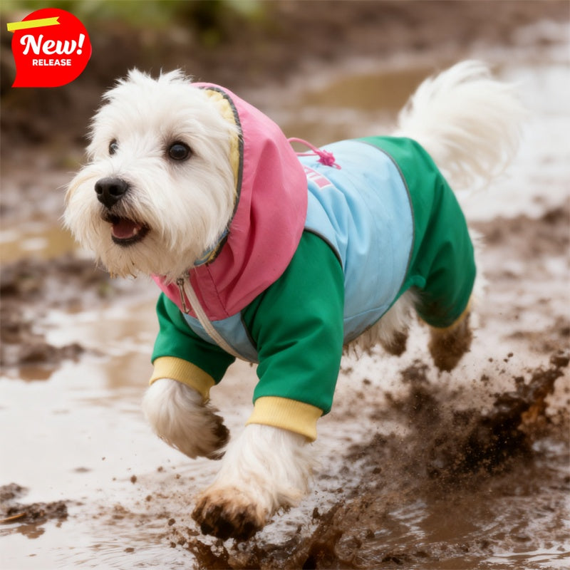 HKM-4188349 Waterproof 4-Leg Dog Jumpsuit with Hood for Outdoor Adventures