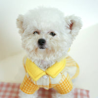 HKM-4190141 Warm Yellow Checked Doll Collar Woolen Dress for Dogs