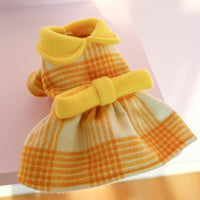 HKM-4190141 Warm Yellow Checked Doll Collar Woolen Dress for Dogs