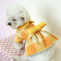 HKM-4190141 Warm Yellow Checked Doll Collar Woolen Dress for Dogs