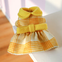 HKM-4190141 Warm Yellow Checked Doll Collar Woolen Dress for Dogs