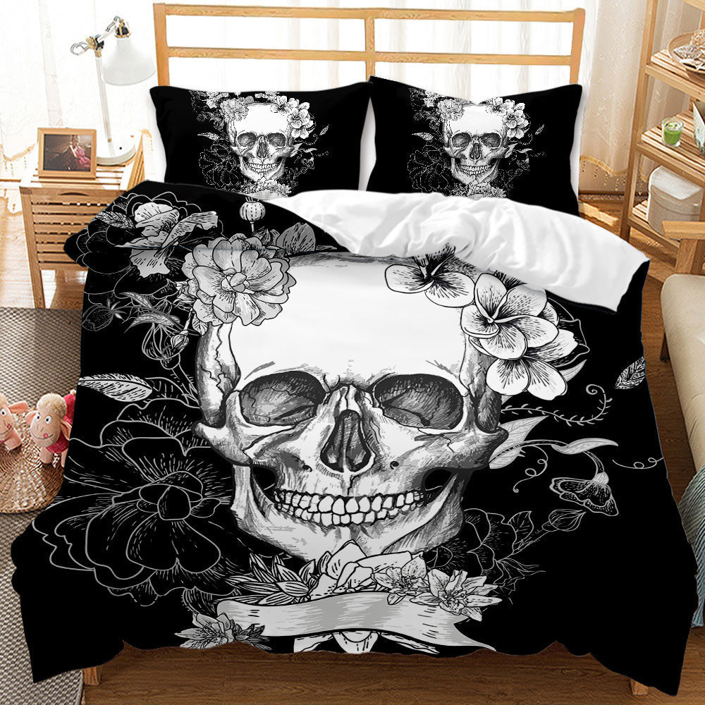 HKM-419027 Three-Piece Skull Printed Duvet Cover Set with Modern Design in Various Sizes