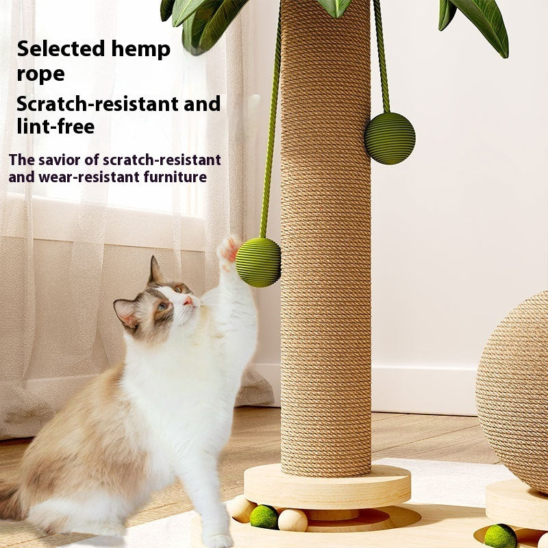 HKM-4190397 Durable Vertical Cat Climbing Frame with Coconut Tree Design and Wooden Balls