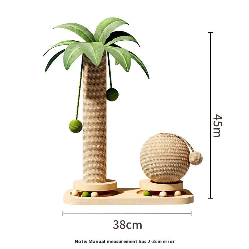 HKM-4190397 Durable Vertical Cat Climbing Frame with Coconut Tree Design and Wooden Balls