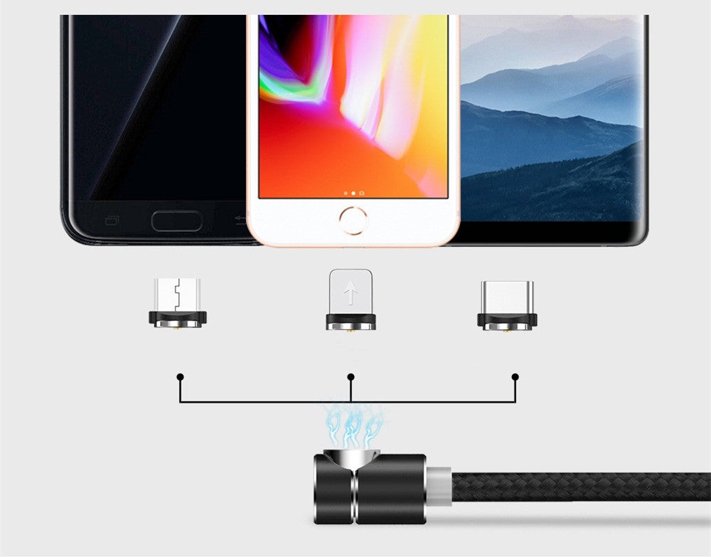 HKM-419091 Magnetic L-Shaped Charging Cable for Multiple Devices, Compatible with iPhone and Android - 1m and 2m Options Available