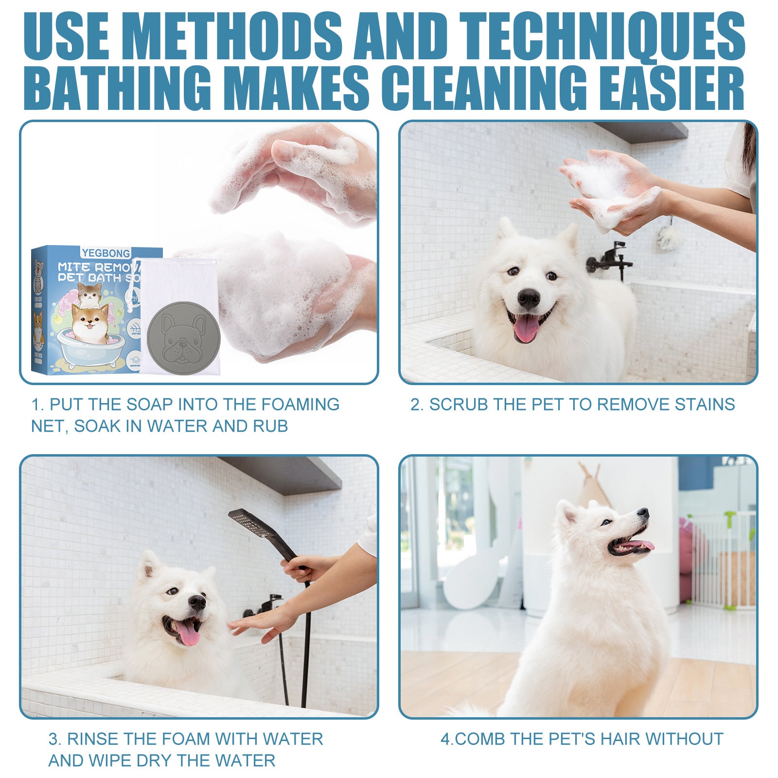 HKM-4191421 Pet Mite Removal Soap for Dogs and Cats with Foaming Ball and Cleaning Net
