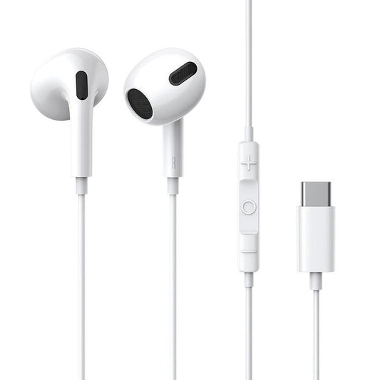 HKM-419219 Wired Type-C Earplug Headset for Compatible Devices – 1.1m ABS+TPE Cable, Dynamic Sound, White