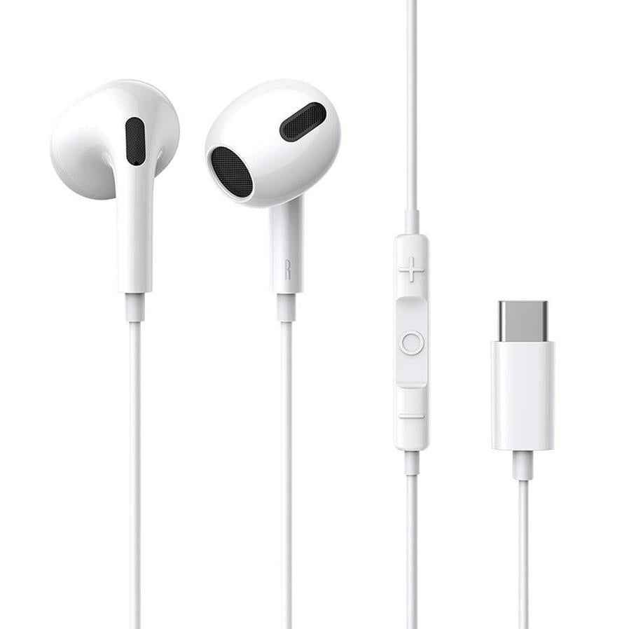 HKM-419219 Wired Type-C Earplug Headset for Compatible Devices – 1.1m ABS+TPE Cable, Dynamic Sound, White
