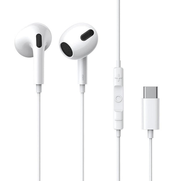 HKM-419219 Wired Type-C Earplug Headset for Compatible Devices – 1.1m ABS+TPE Cable, Dynamic Sound, White