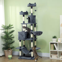 HKM-4192829 81" Cat Tree with Condos, Beds, Hammocks, and Scratching Posts in Gray