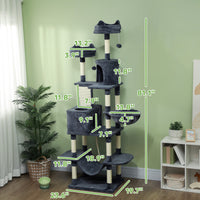 HKM-4192829 81" Cat Tree with Condos, Beds, Hammocks, and Scratching Posts in Gray