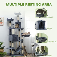HKM-4192829 81" Cat Tree with Condos, Beds, Hammocks, and Scratching Posts in Gray