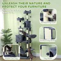 HKM-4192829 81" Cat Tree with Condos, Beds, Hammocks, and Scratching Posts in Gray