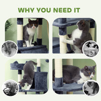 HKM-4192829 81" Cat Tree with Condos, Beds, Hammocks, and Scratching Posts in Gray