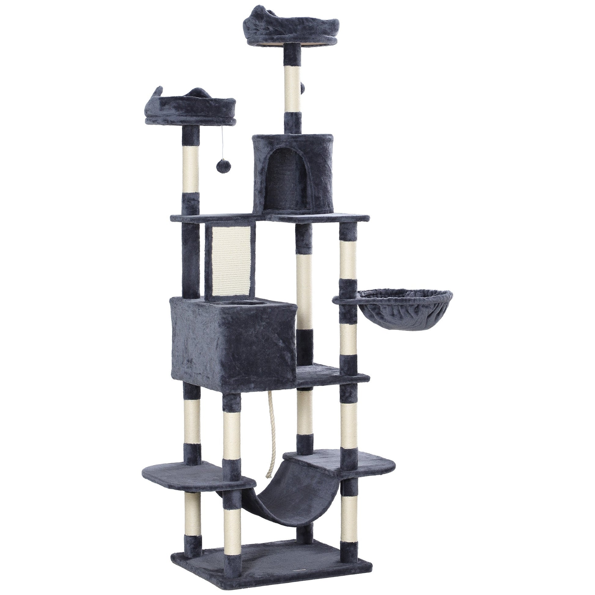 HKM-4192829 81" Cat Tree with Condos, Beds, Hammocks, and Scratching Posts in Gray