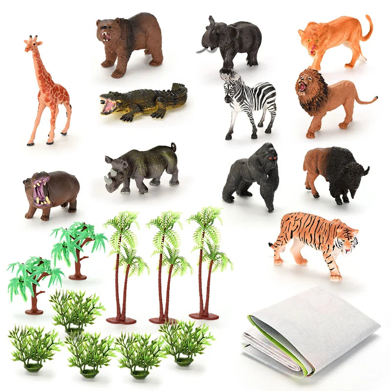 HKM-419283 Kids' Jungle Animal Toy Set with Soft Play Mat - Safari and Farm Animals for Pretend Play