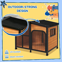 HKM-4193213 Large Wooden Dog House with Open Roof, Giant Window, and Weatherproof Design - Yellow