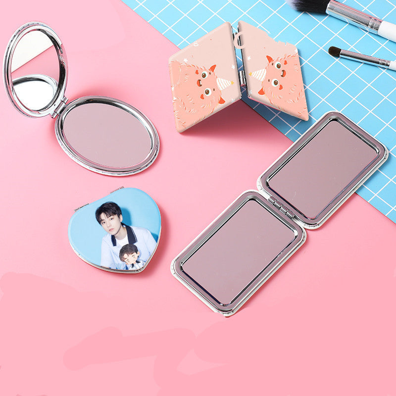 HKM-419347 Double-Sided Portable Leather Mirror in Square, Love, Round, Oval, and Rectangular Shapes