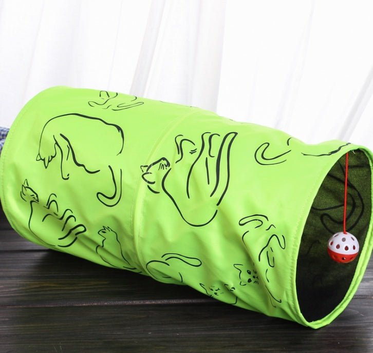 HKM-419859 Cat Tunnel Toy with Printed Design, Foldable and Space-Saving, Easy to Clean, Diameter 25 cm/Length 51 cm