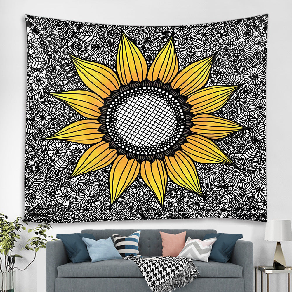 HKM-419859 Polyester Family Hanging Cloth with Floral and Leaf Patterns - Machine Washable Tapestry for Home Decor