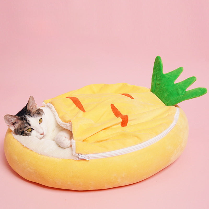 HKM-4199357 Cozy Semi-Enclosed Cat Nest Sleeping Bag for Warm Winter Comfort
