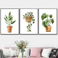 HKM-420179 Tropical Leaves Canvas Wall Art - Modern Green Plants Decoration