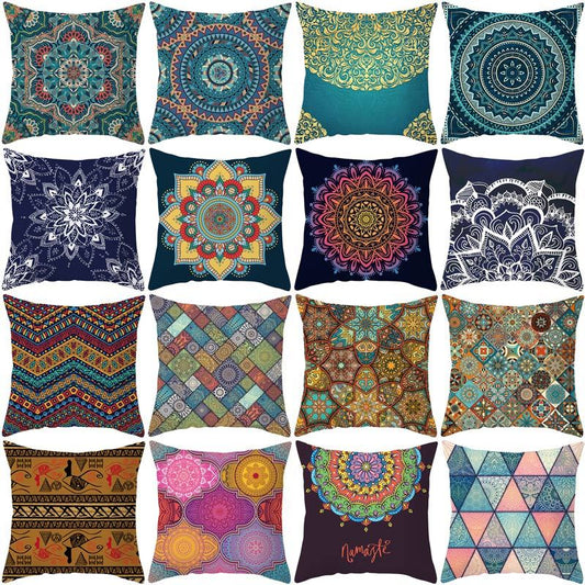 HKM-420243 Mandala Print Super Soft Peach Skin Sofa Pillowcase – 44cm x 44cm