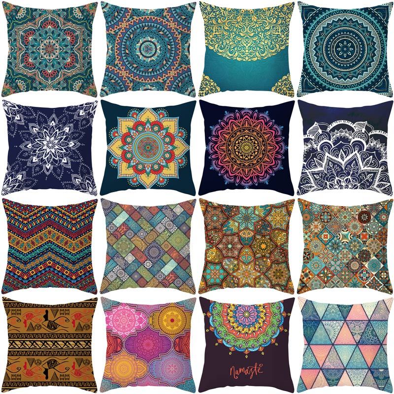 HKM-420243 Mandala Print Super Soft Peach Skin Sofa Pillowcase – 44cm x 44cm