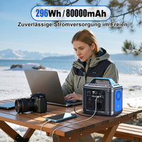 HKM-420243 Portable Solar Power Station 296Wh with Multiple Charging Options and LED Flashlight for Outdoor Use