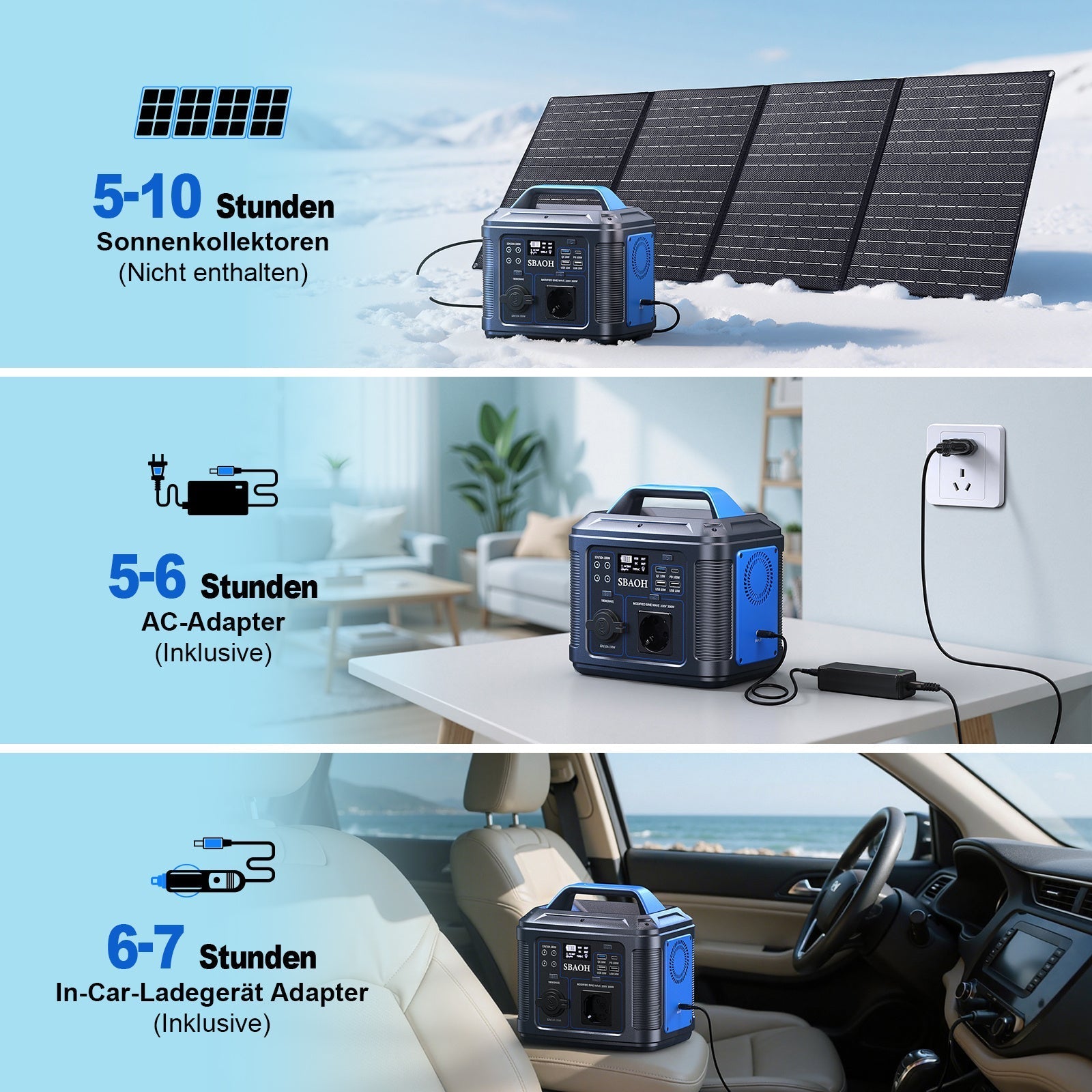 HKM-420243 Portable Solar Power Station 296Wh with Multiple Charging Options and LED Flashlight for Outdoor Use