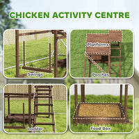 HKM-4202557 Wooden Chicken Activity Play Set with Perch, Swing, Ladder, and Platforms in Coffee Finish