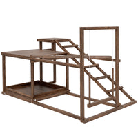 HKM-4202557 Wooden Chicken Activity Play Set with Perch, Swing, Ladder, and Platforms in Coffee Finish