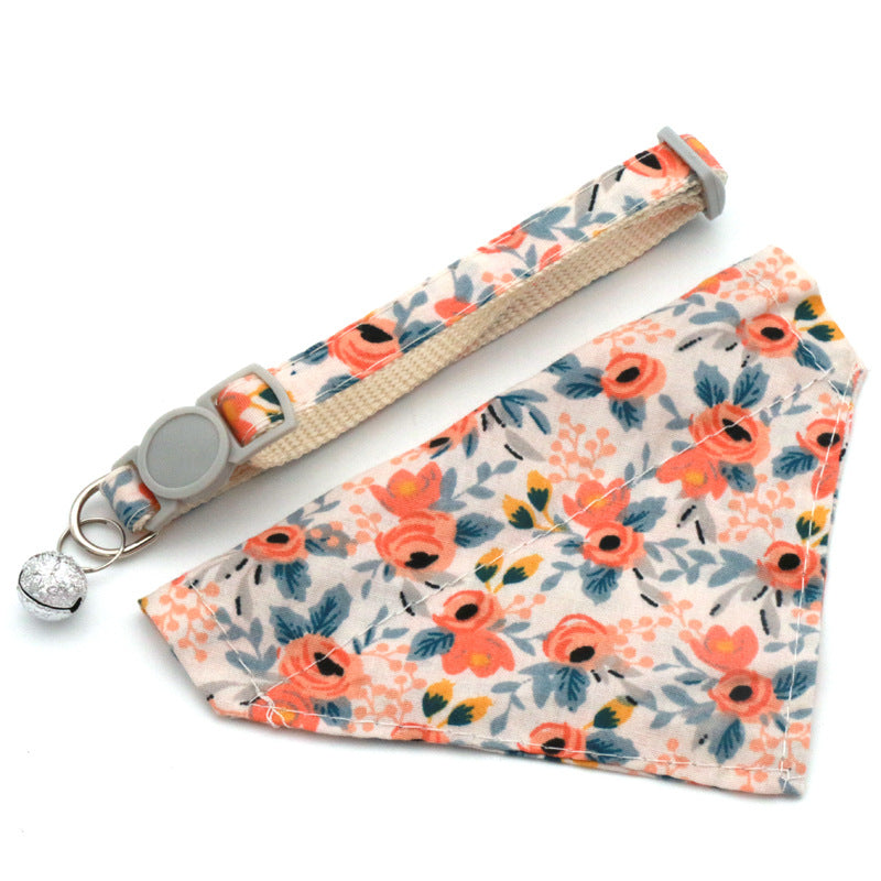 HKM-4202685 Floral Nylon Pet Triangular Scarf Collar - Adjustable for Small Pets