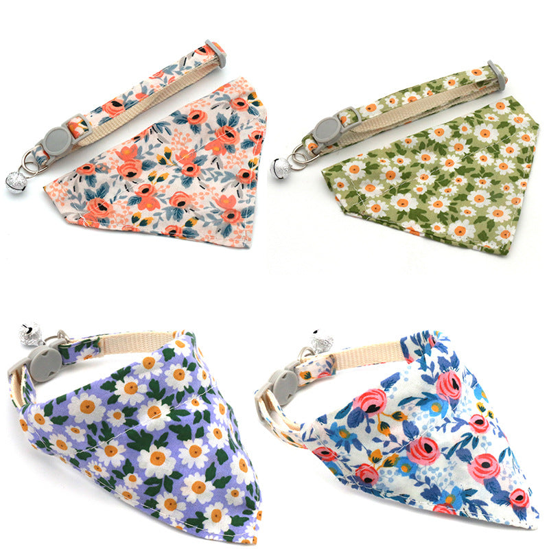 HKM-4202685 Floral Nylon Pet Triangular Scarf Collar - Adjustable for Small Pets