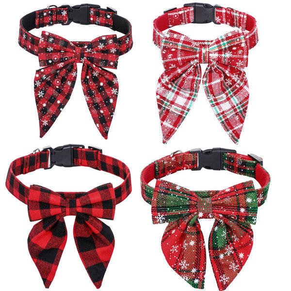 HKM-4203069 Christmas Plaid Dog Collar with Bow Tie in Red and Black Patterns