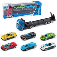 HKM-420435 3-Piece Diecast Racing Car Container Semi Trailer Truck Set - Emulation Metal Vehicles for Ages 2 and Up