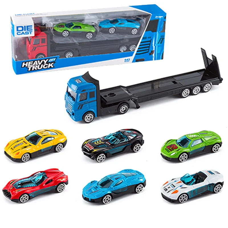 HKM-420435 3-Piece Diecast Racing Car Container Semi Trailer Truck Set - Emulation Metal Vehicles for Ages 2 and Up