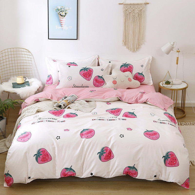 HKM-420499 Brushed Four-Piece Bed Sheet Set with Floral Pattern for Various Bed Sizes