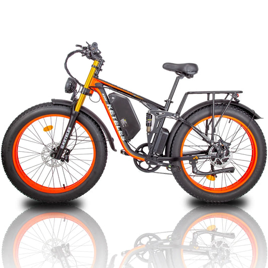 HKM-420499 Full Suspension Electric Bike - 48V 1000W Motor, 18Ah, 26 Inch Fat Tires, Shimano 7-Speed, Hydraulic Disc Brakes